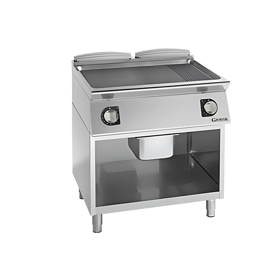 Giorik FME941GF, Electric Griddle, Full Surface Smooth/Ribbed Iron On Open Base Cabinet