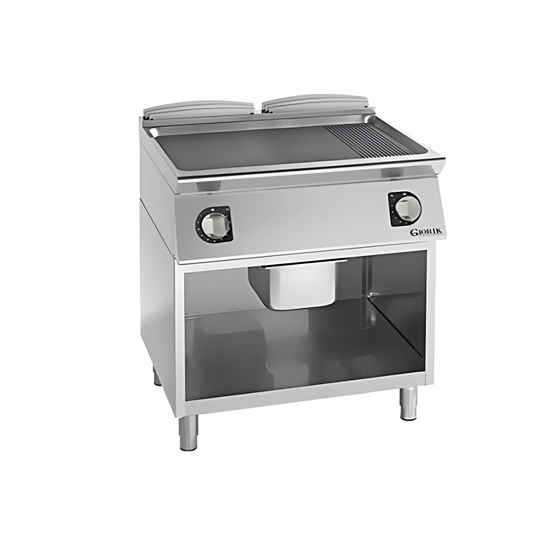 Giorik FME941GF, Electric Griddle, Full Surface Smooth/Ribbed Iron On Open Base Cabinet